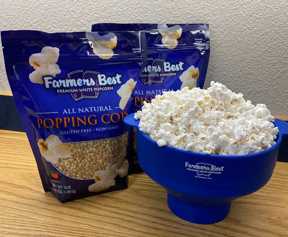 Silicone Microwave Popper and Two 3 Pound Bags Farmers Best Popcorn